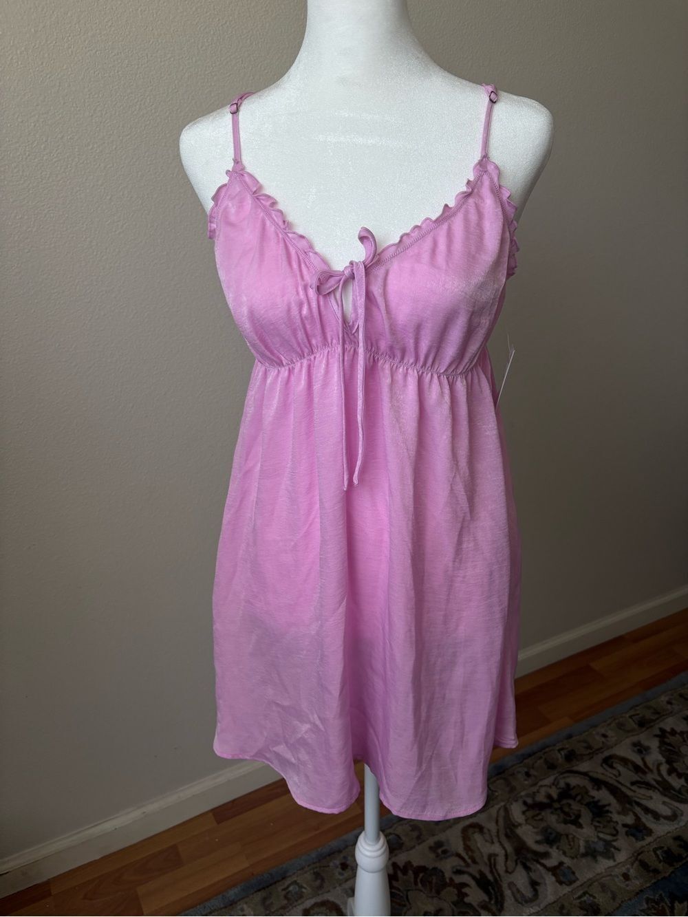 Nordstrom Pink Tie-Front Chemise with Ruffle Trim S NWT